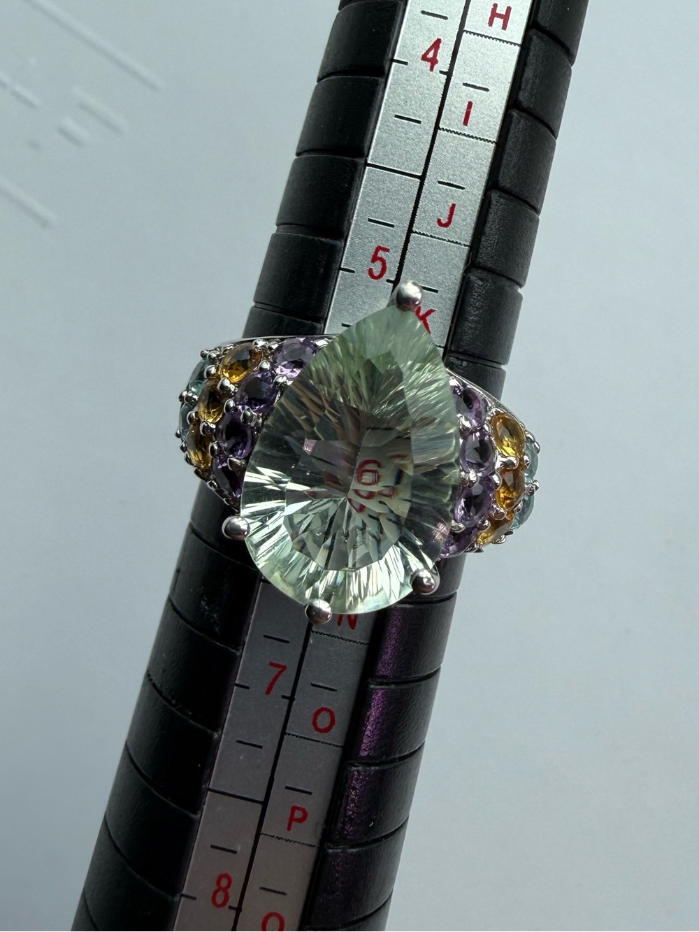 925 Sterling Silver Pear Quartz Ring Gemstone Accents Size 6 Signed
